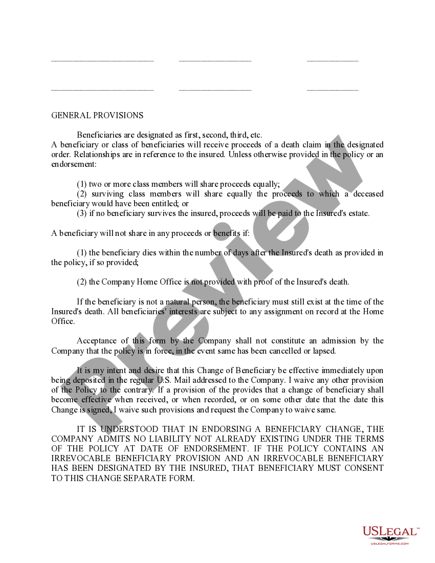 Change of Beneficiary US Legal Forms