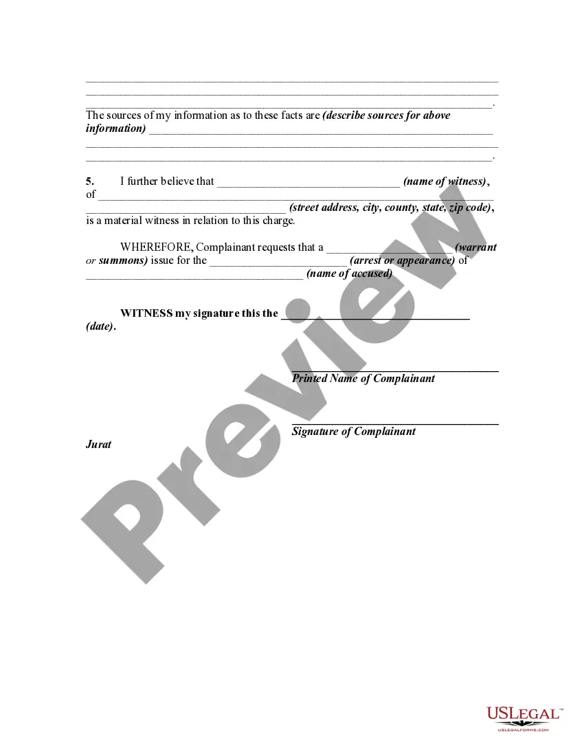 Get Private Criminal Complaint for Arrest Warrant and/or Summons Preview Private Criminal Complaint for Arrest Warrant and/or Summons
