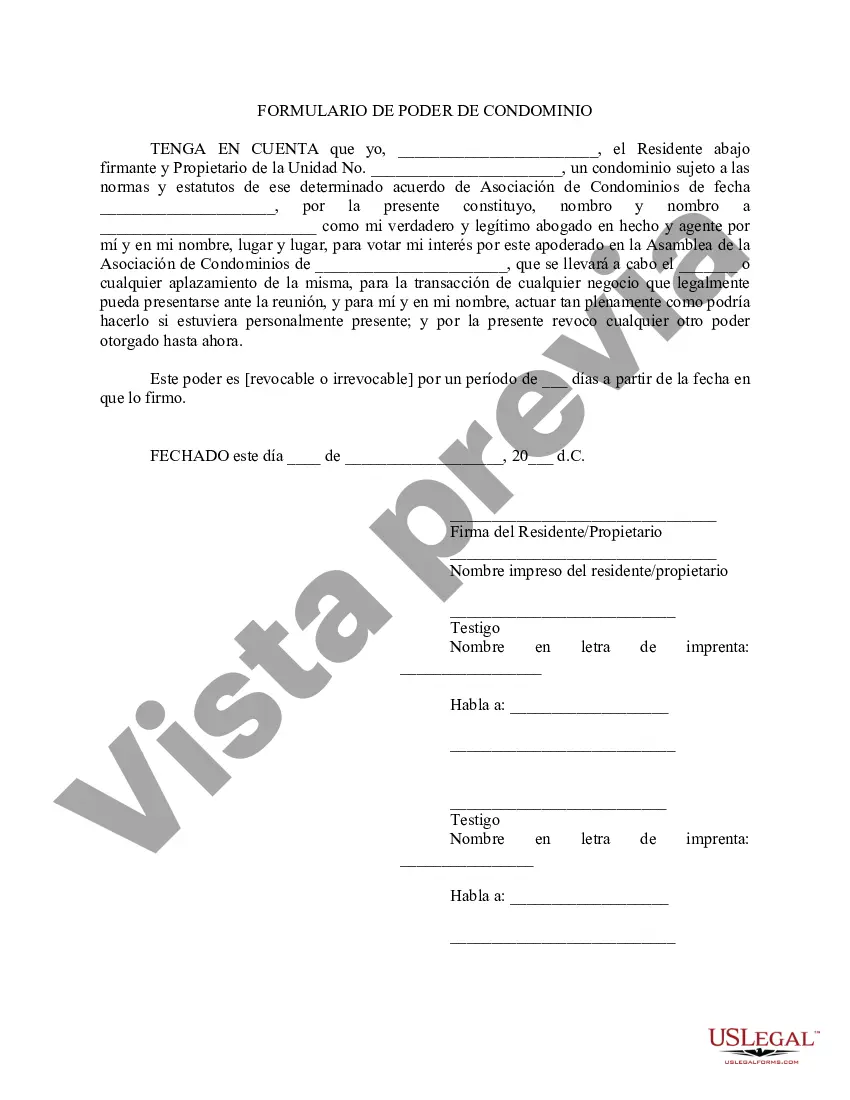 Preview Formulario de poder de condominio