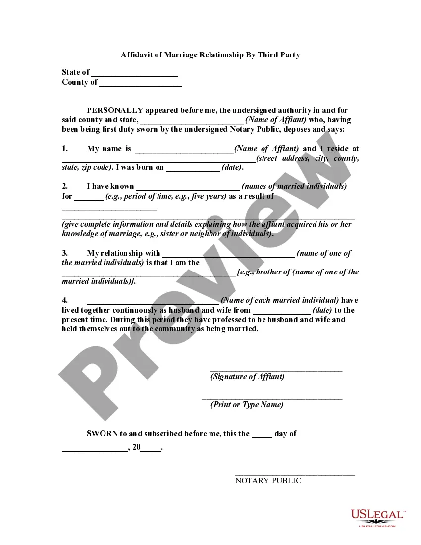 Preview Affidavit of Marriage Relationship By Third Party