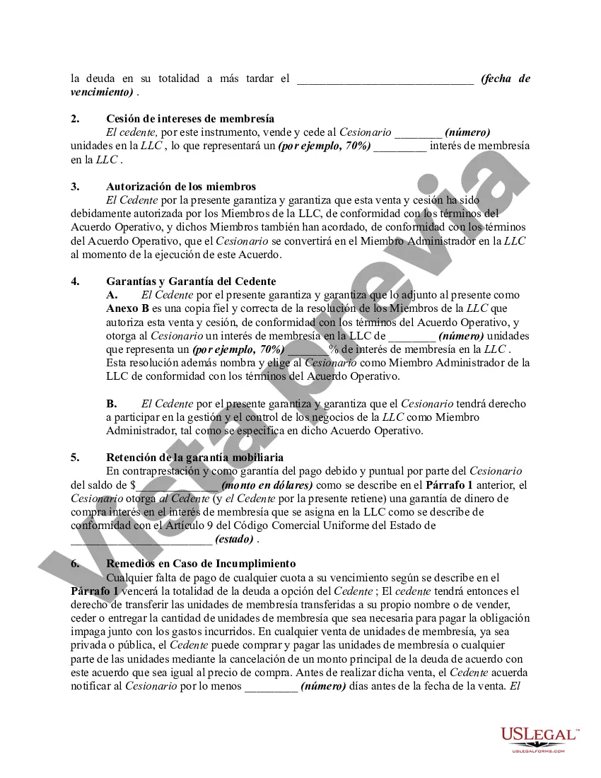Get Venta y cesión de una participación de propiedad mayoritaria en una sociedad de responsabilidad limitada de conformidad con un acuerdo de venta a plazos y retención de una garantía mobiliaria en la participación de la participación que se vende y cede hasta que se pague Preview Venta y cesión de una participación de propiedad mayoritaria en una sociedad de responsabilidad limitada de conformidad con un acuerdo de venta a plazos y retención de una garantía mobiliaria en la participación de la participación que se vende y cede hasta que se pague