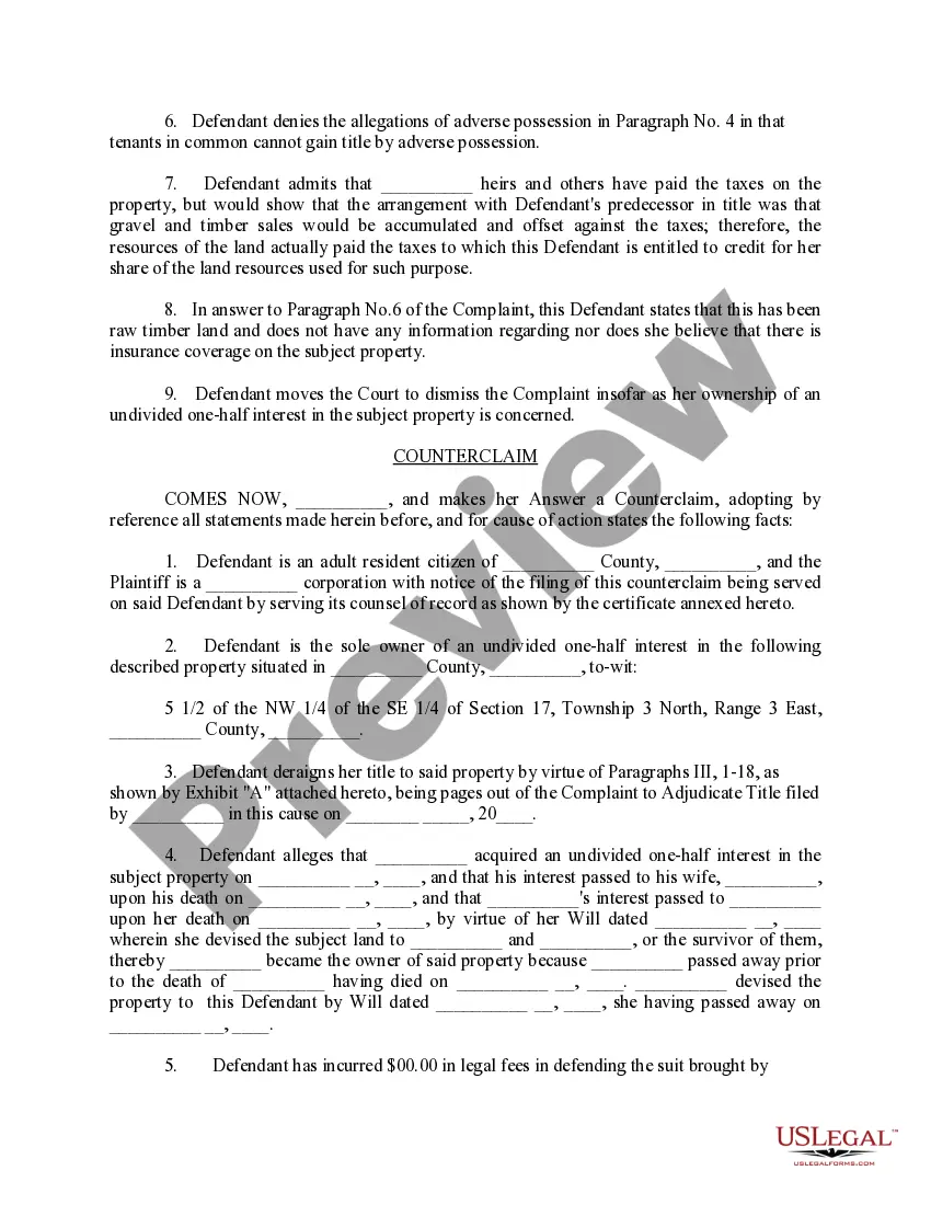 Preview Answer and Counterclaim to Confirm Title