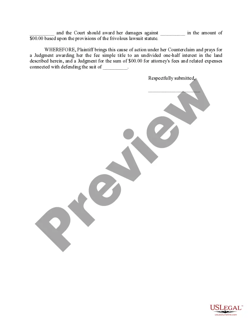 Preview Answer and Counterclaim to Confirm Title