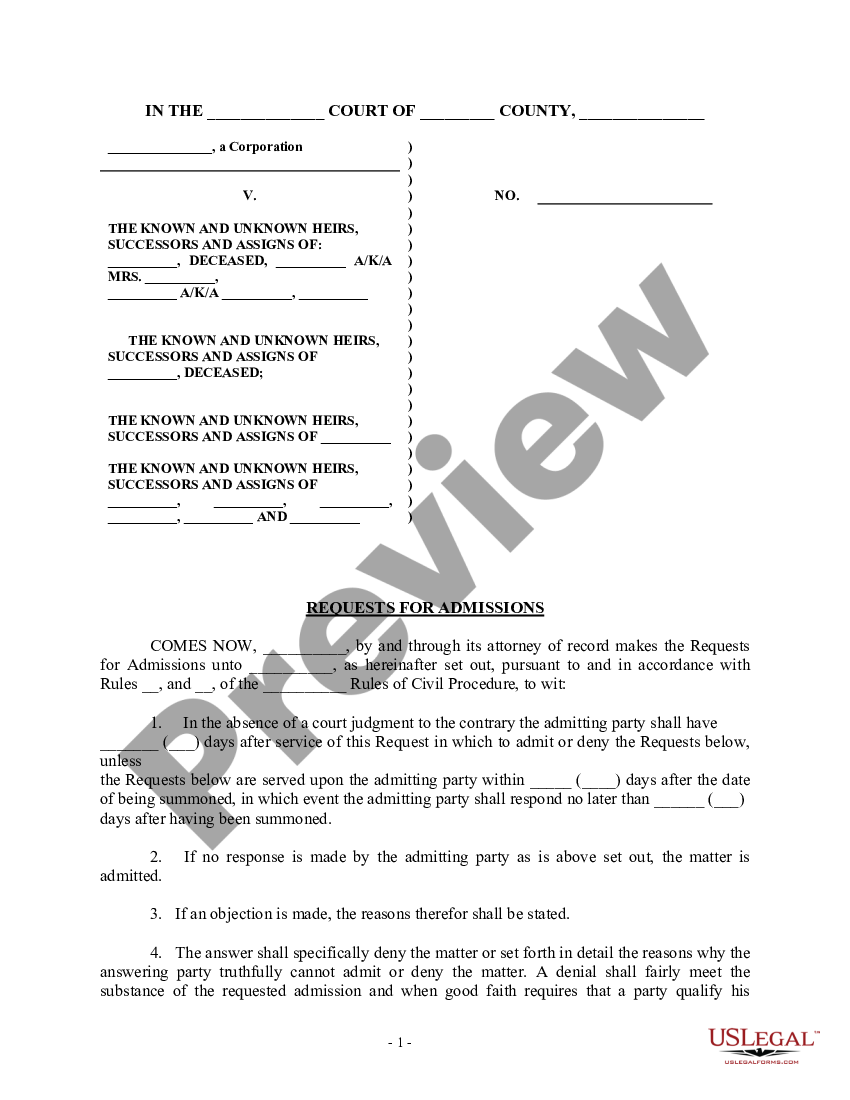 Requests for Admissions US Legal Forms