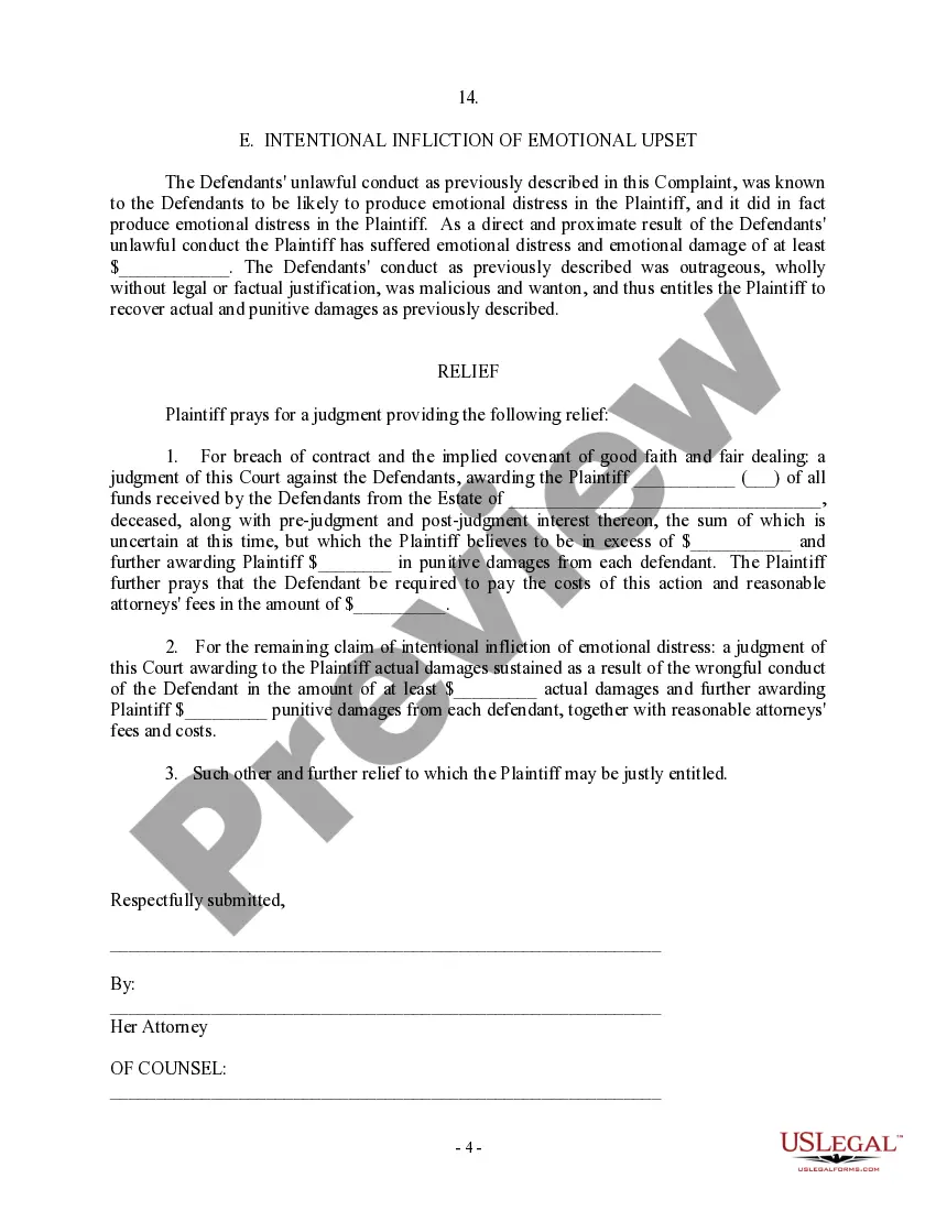 Get Complaint regarding Breach of Contract, Implied Contract, Good Faith and Fair Dealing, Promissory Estoppel, Emotional Distress Preview Complaint regarding Breach of Contract, Implied Contract, Good Faith and Fair Dealing, Promissory Estoppel, Emotional Distress