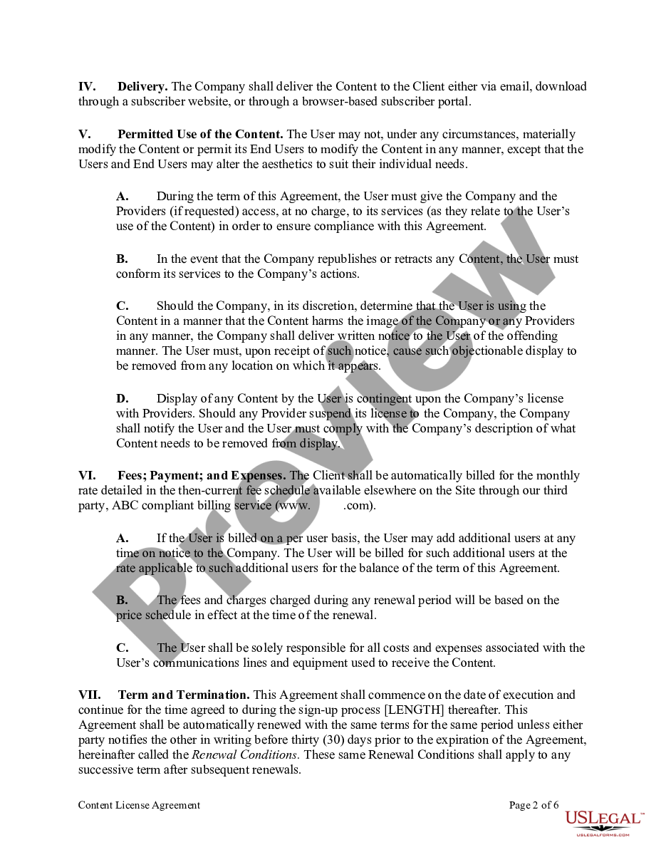 Content License Agreement Content License Agreement US Legal Forms