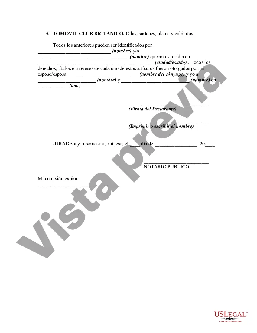 Get Declaración jurada sobre la propiedad de ciertos bienes personales en un país que no sea Estados Unidos Preview Declaración jurada sobre la propiedad de ciertos bienes personales en un país que no sea Estados Unidos