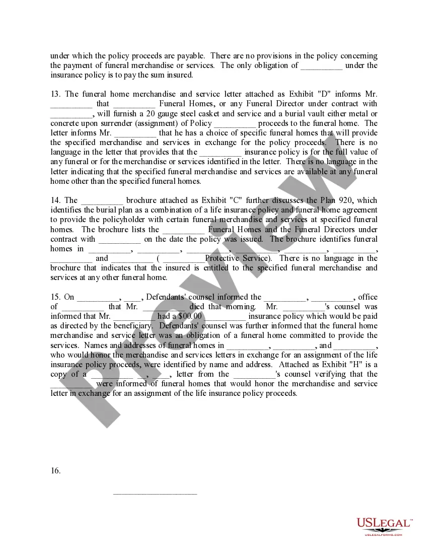 Get Complaint for Declaratory Judgment and Interpleader Action or Burial Policy Preview Complaint for Declaratory Judgment and Interpleader Action or Burial Policy