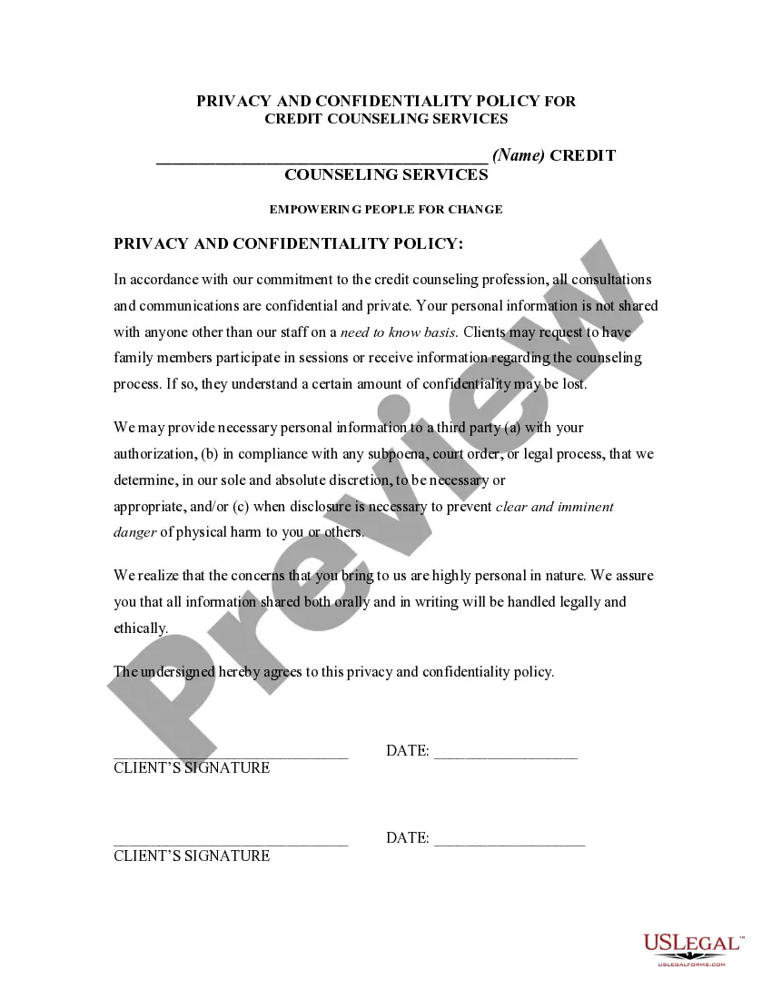 Get Privacy and Confidentiality Policy for Credit Counseling Services Preview Privacy and Confidentiality Policy for Credit Counseling Services