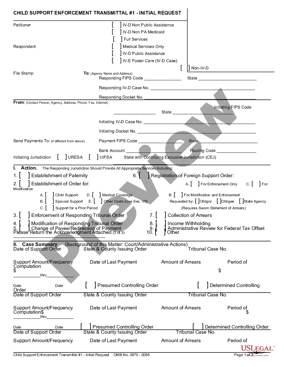 page 0 Child Support Enforcement Transmittal #1 - Initial Request and Instructions preview