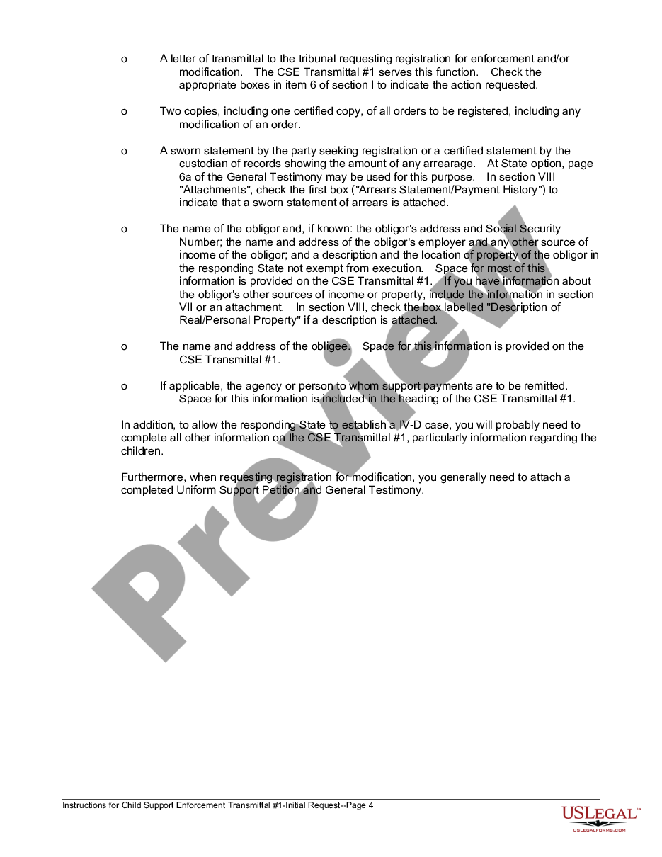 page 9 Child Support Enforcement Transmittal #1 - Initial Request and Instructions preview