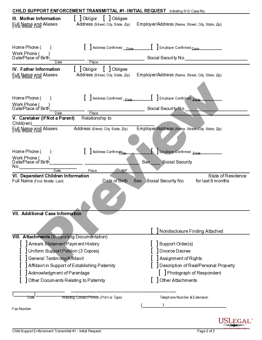 Get Child Support Enforcement Transmittal #1 - Initial Request and Instructions Preview Child Support Enforcement Transmittal #1 - Initial Request and Instructions