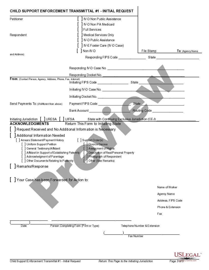 Get Child Support Enforcement Transmittal #1 - Initial Request and Instructions Preview Child Support Enforcement Transmittal #1 - Initial Request and Instructions