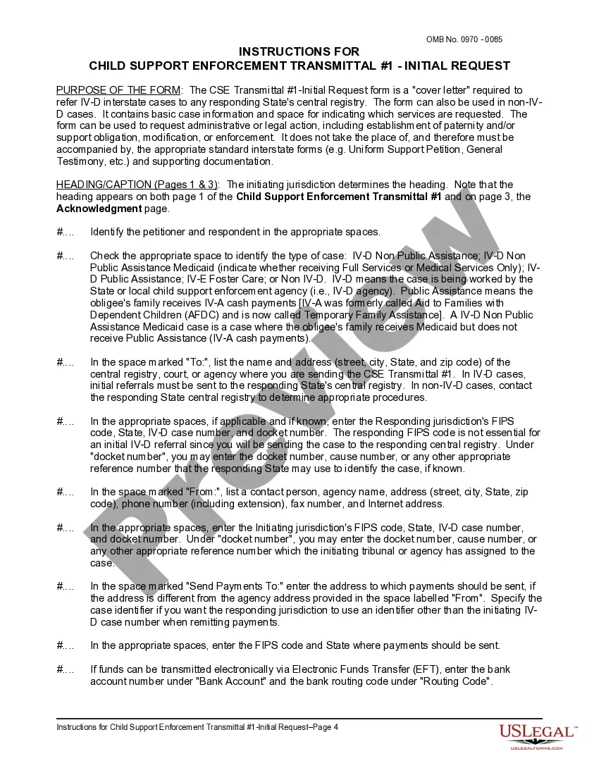 Get Child Support Enforcement Transmittal #1 - Initial Request and Instructions Preview Child Support Enforcement Transmittal #1 - Initial Request and Instructions