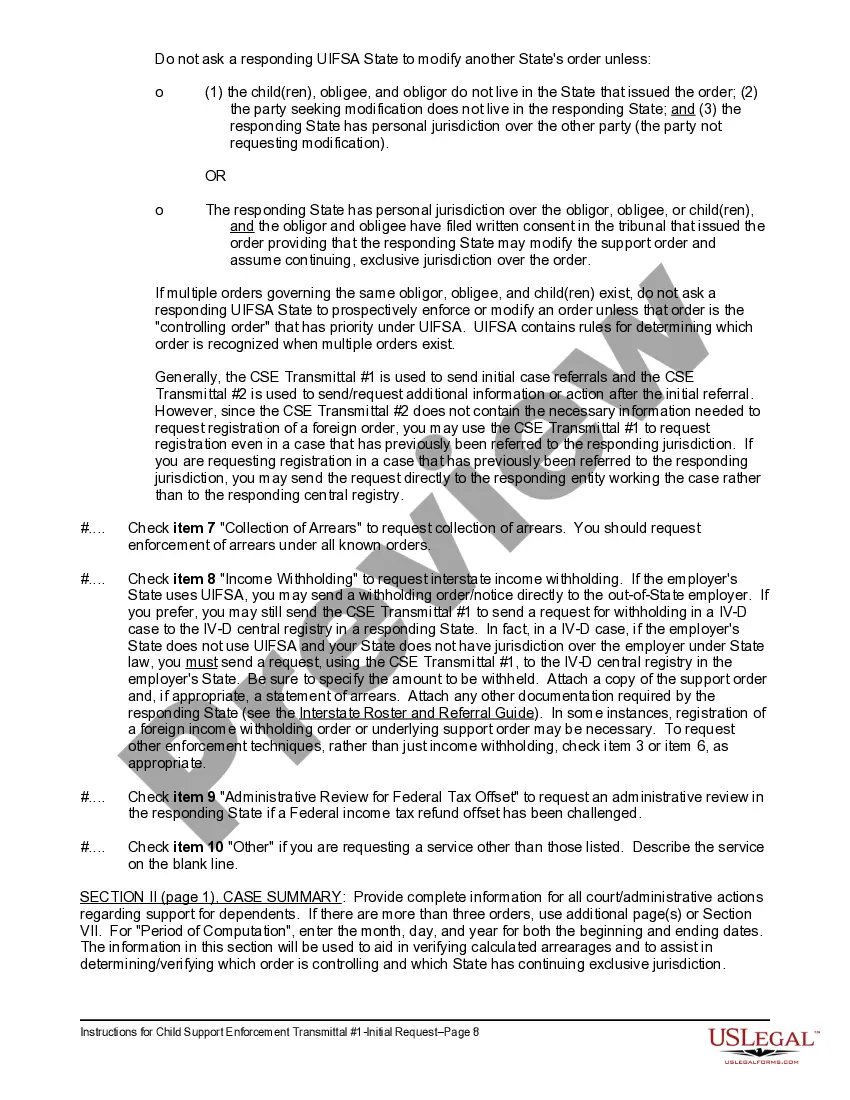 Get Child Support Enforcement Transmittal #1 - Initial Request and Instructions Preview Child Support Enforcement Transmittal #1 - Initial Request and Instructions