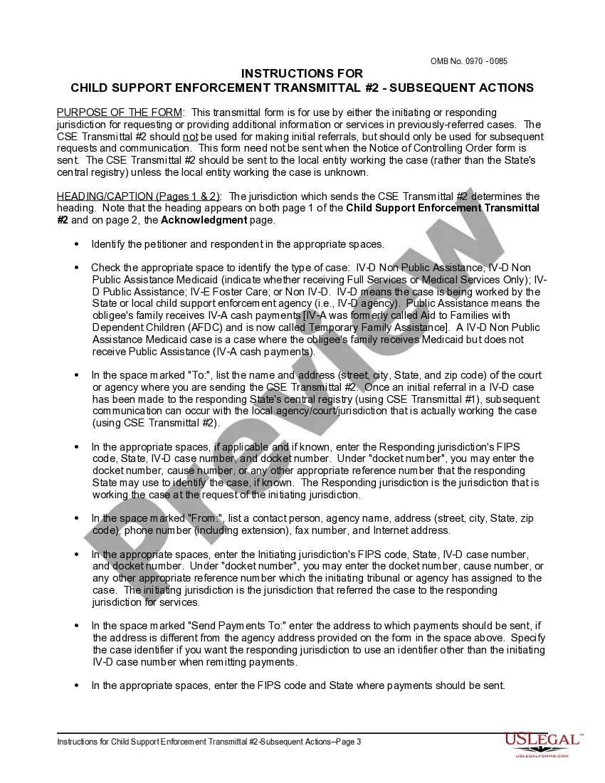 Get Child Support Transmittal #2 - Subsequent Actions and Instructions Preview Child Support Transmittal #2 - Subsequent Actions and Instructions