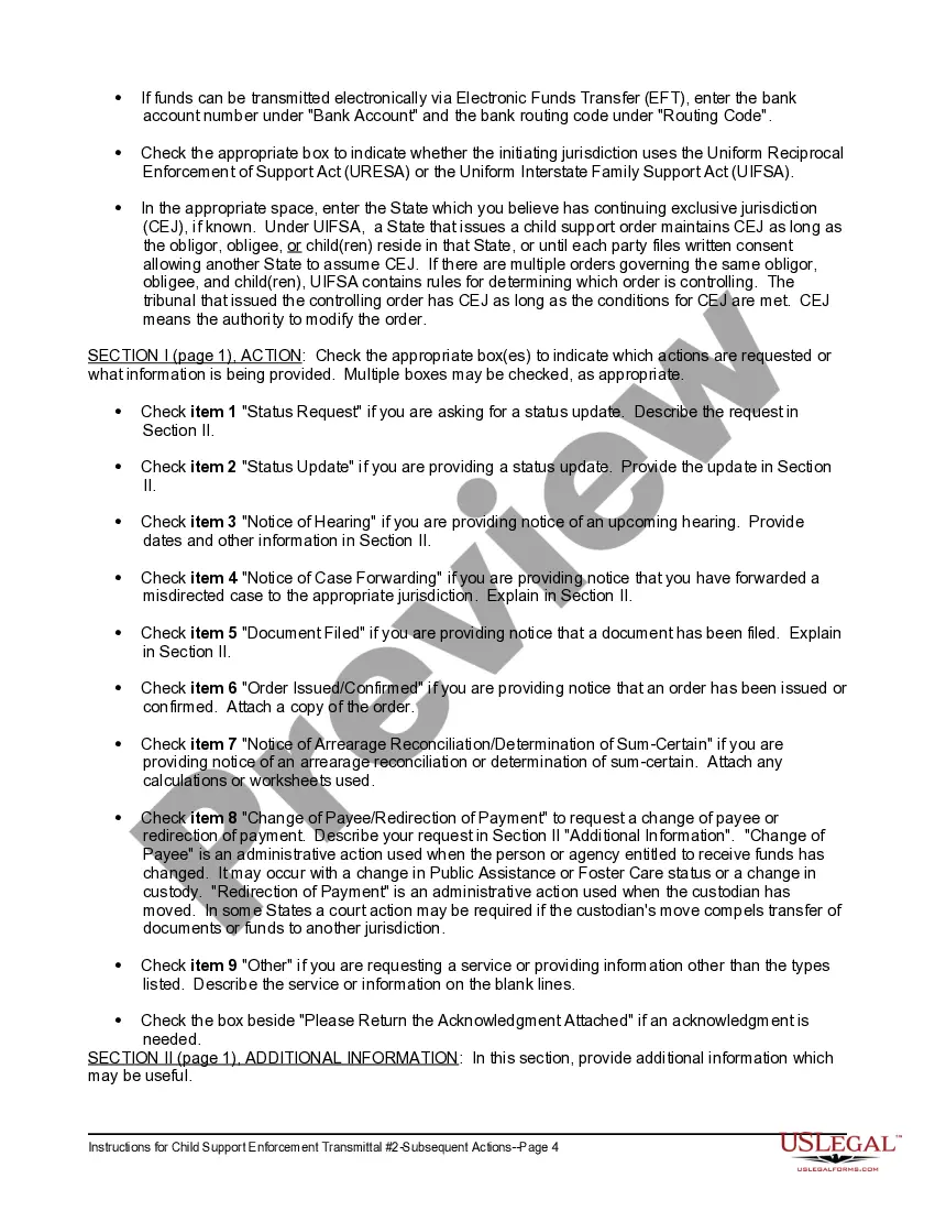 Get Child Support Transmittal #2 - Subsequent Actions and Instructions Preview Child Support Transmittal #2 - Subsequent Actions and Instructions