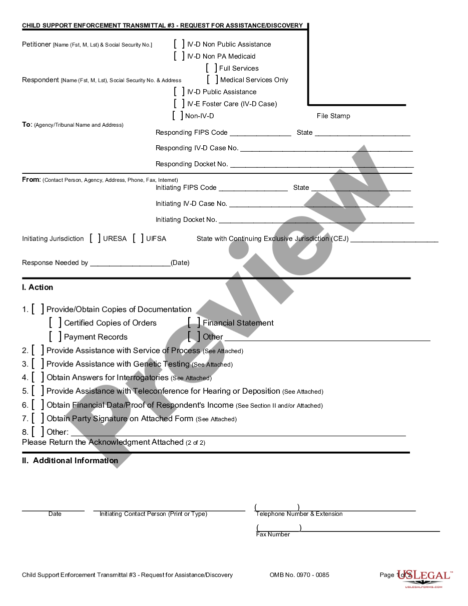 page 0 Child Support Enforcement Transmittal #3 - Request for Assistance - Discovery and Instructions preview