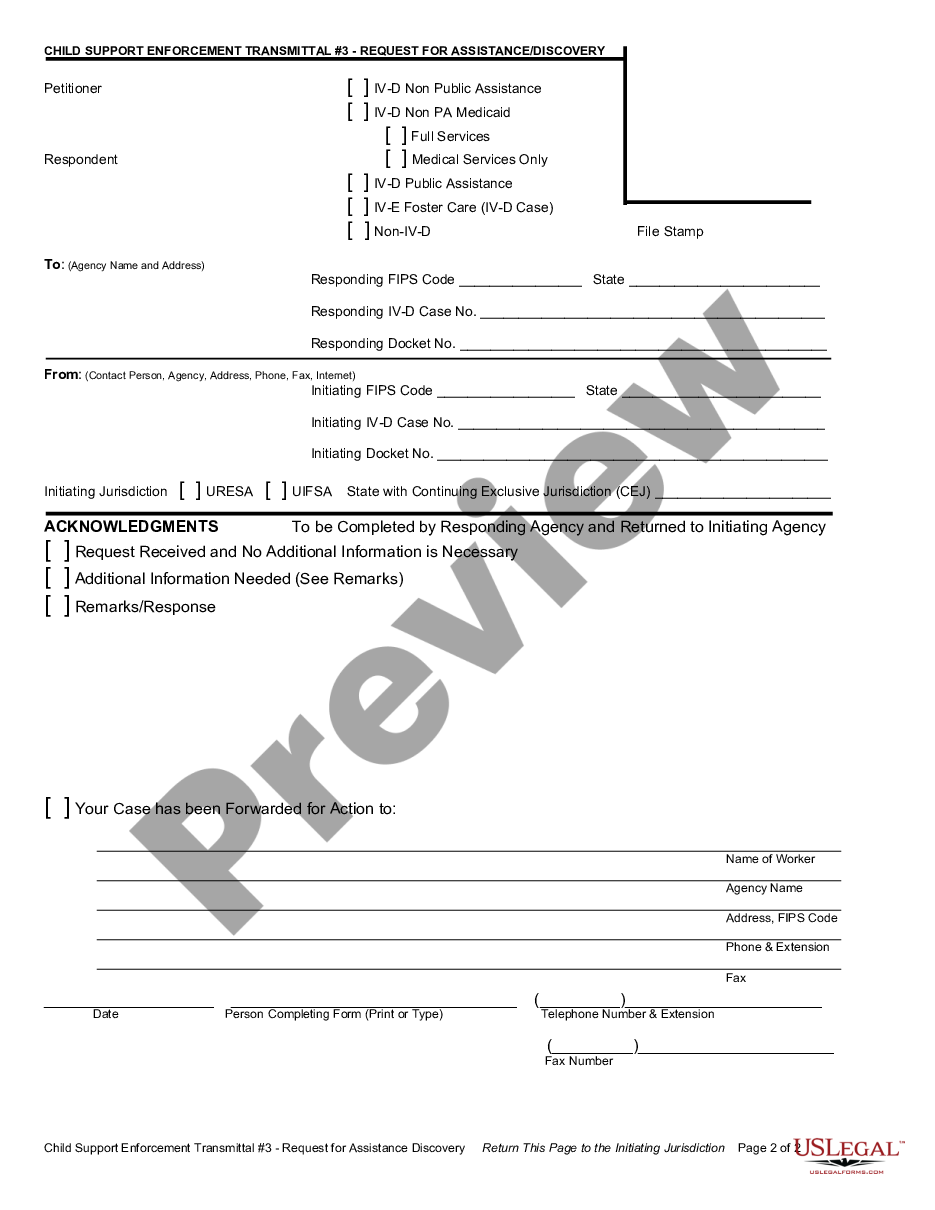 page 1 Child Support Enforcement Transmittal #3 - Request for Assistance - Discovery and Instructions preview