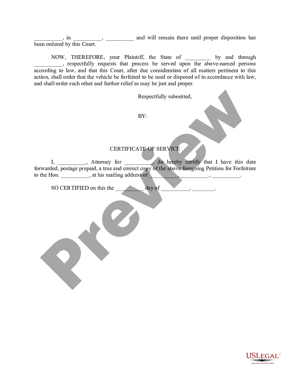 page 1 Petition for Forfeiture of Auto - 41-29-101 preview