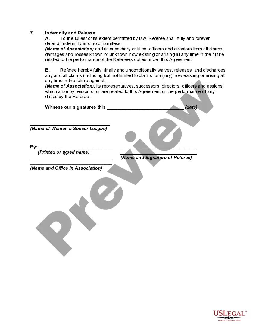 Preview Youth Football Officials Association Referee Agreement