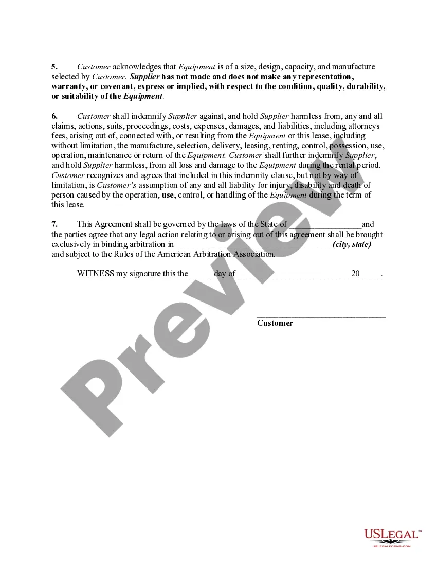 Get Rental, Release and Indemnity Agreement Given by Customer in Favor of Equipment Supplier for Pole Dancing Parties Preview Rental, Release and Indemnity Agreement Given by Customer in Favor of Equipment Supplier for Pole Dancing Parties