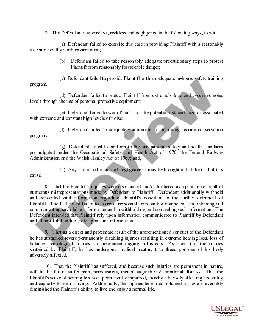 Get Complaint against Railroad by Employee for Hearing Loss Preview Complaint against Railroad by Employee for Hearing Loss