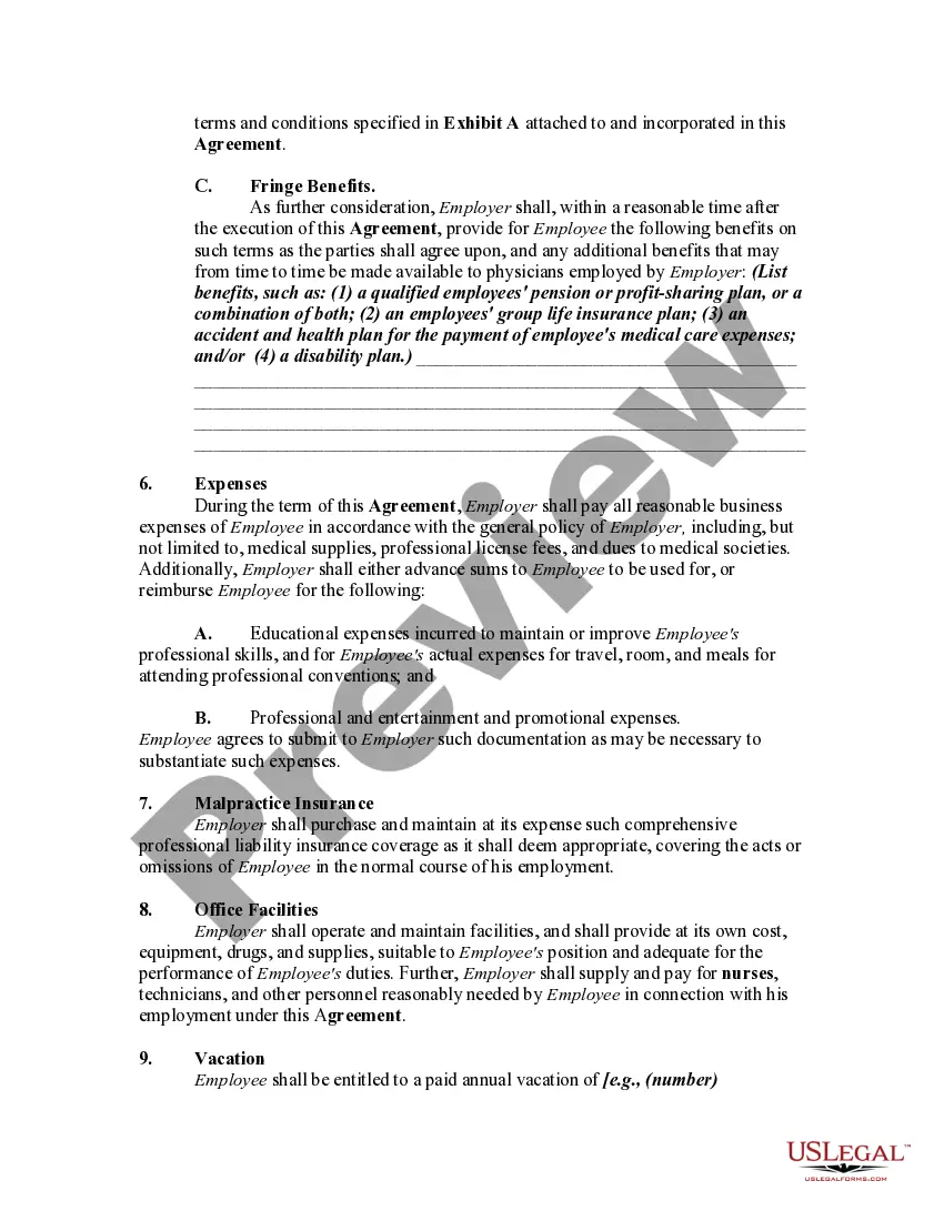 Preview Employment Agreement between Physician and Profession Corporation