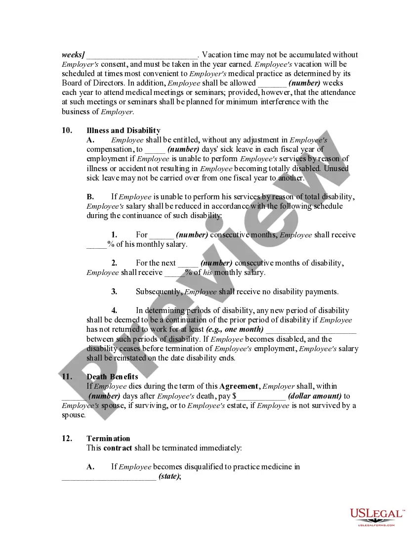 Preview Employment Agreement between Physician and Profession Corporation
