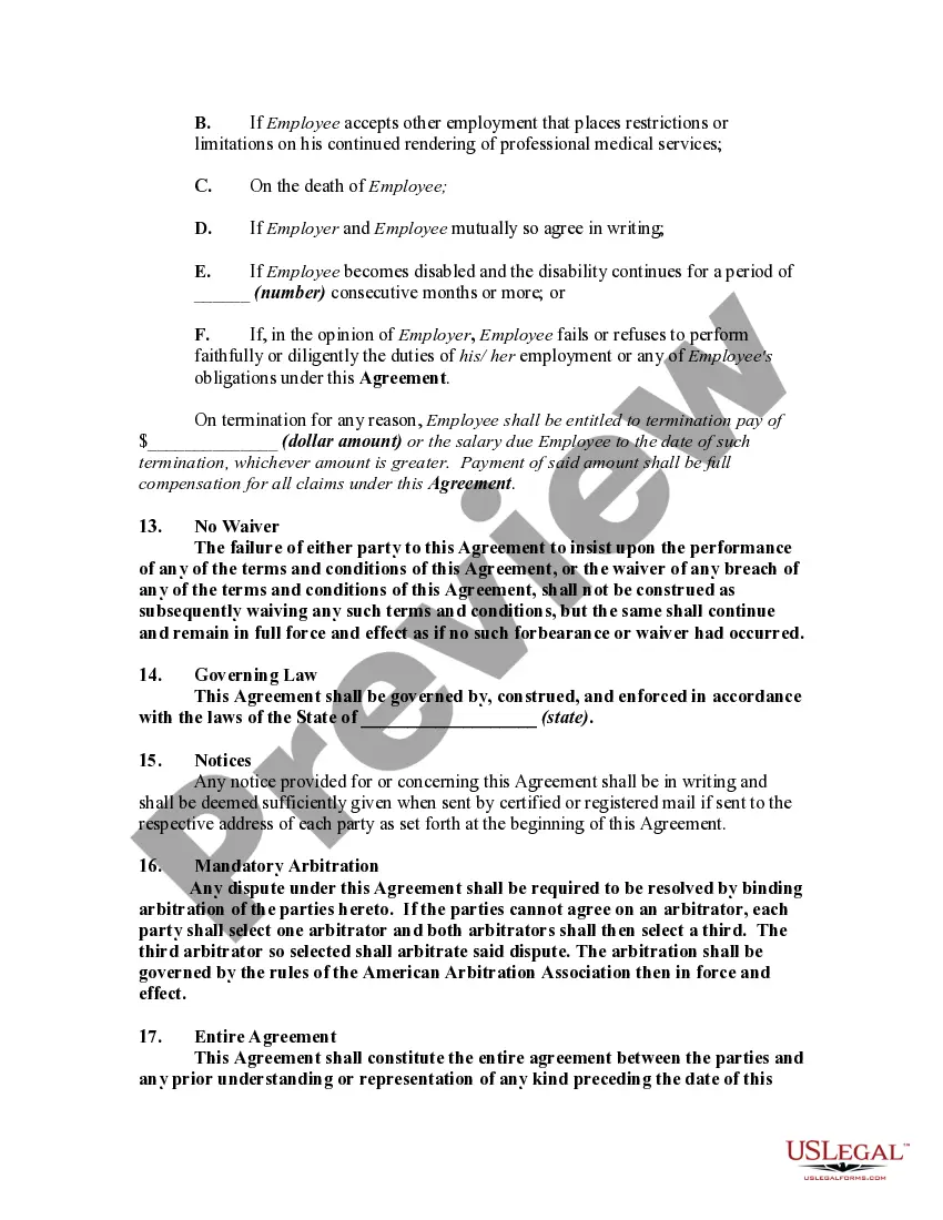 Preview Employment Agreement between Physician and Profession Corporation