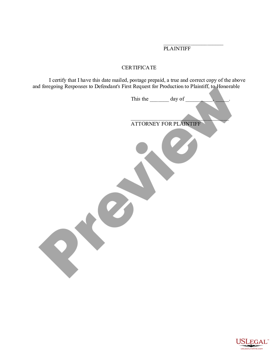 form Responses To Defendant's First Request For Production To Plaintiff preview
