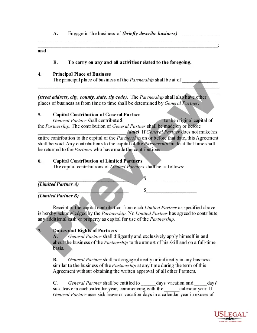 Preview General Form of Limited Partnership Agreement