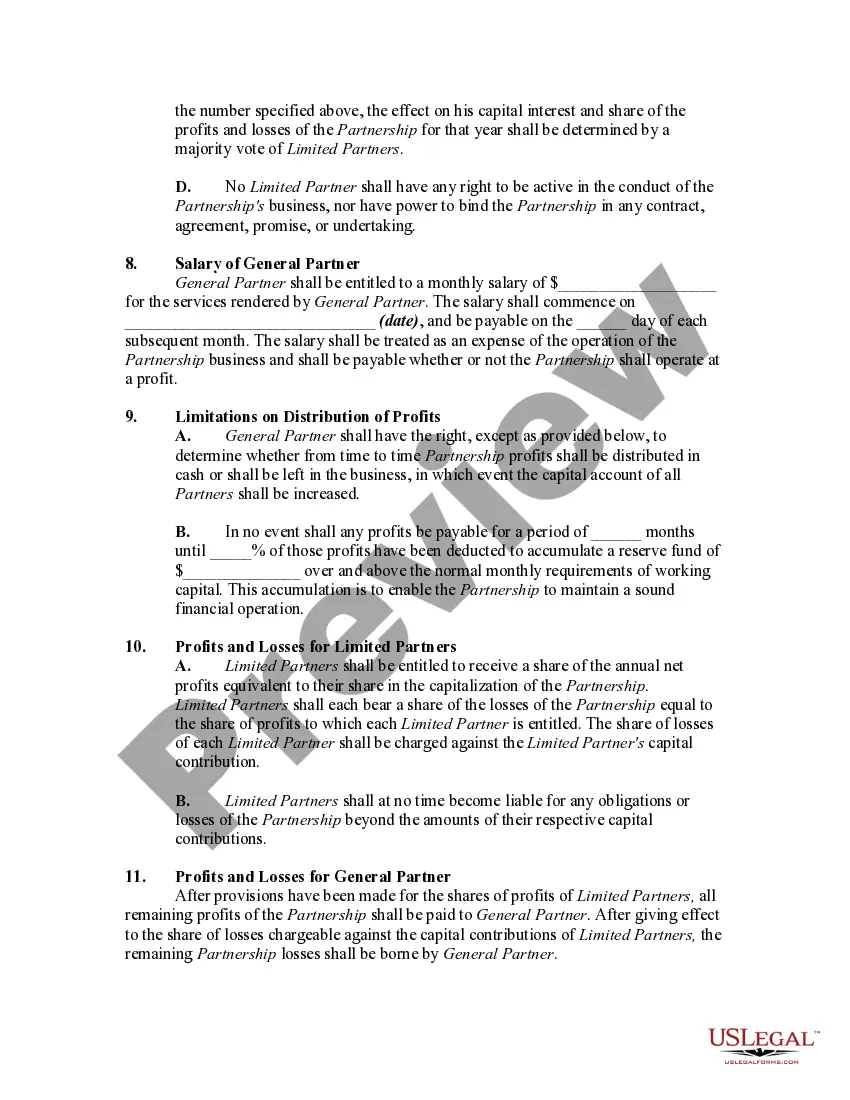 Preview General Form of Limited Partnership Agreement