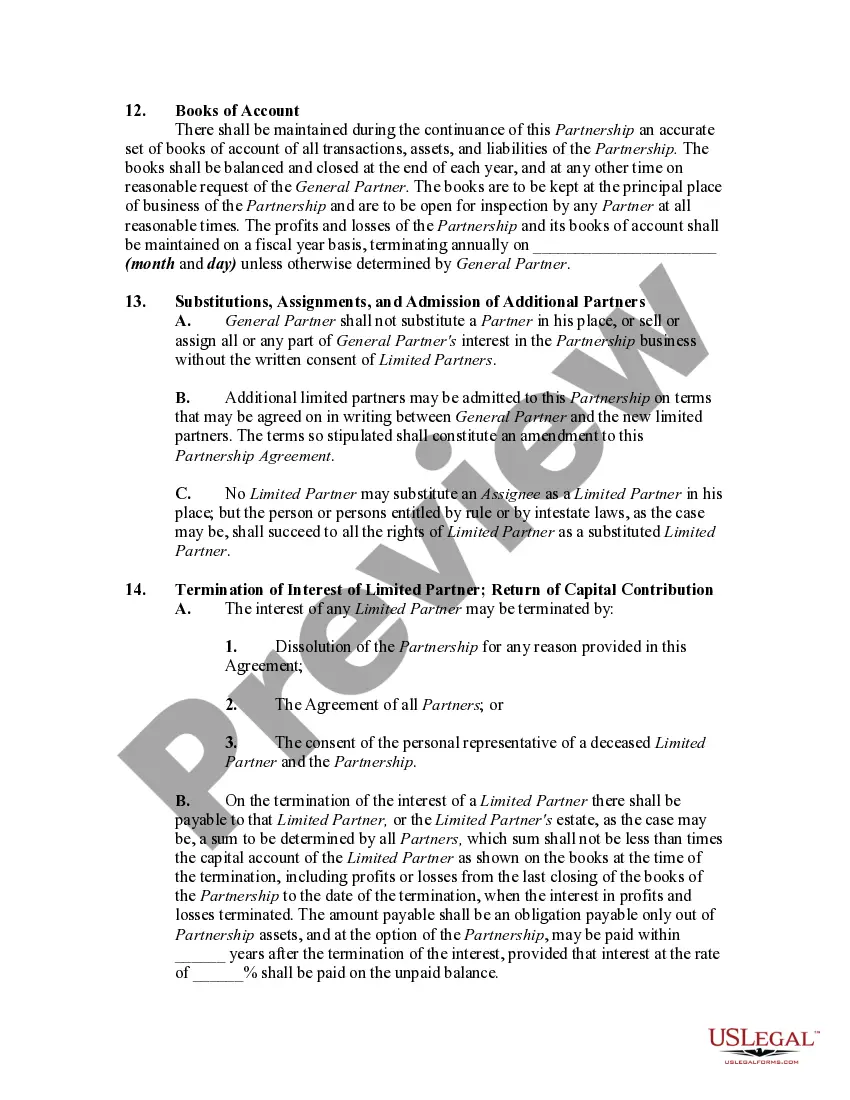 Preview General Form of Limited Partnership Agreement