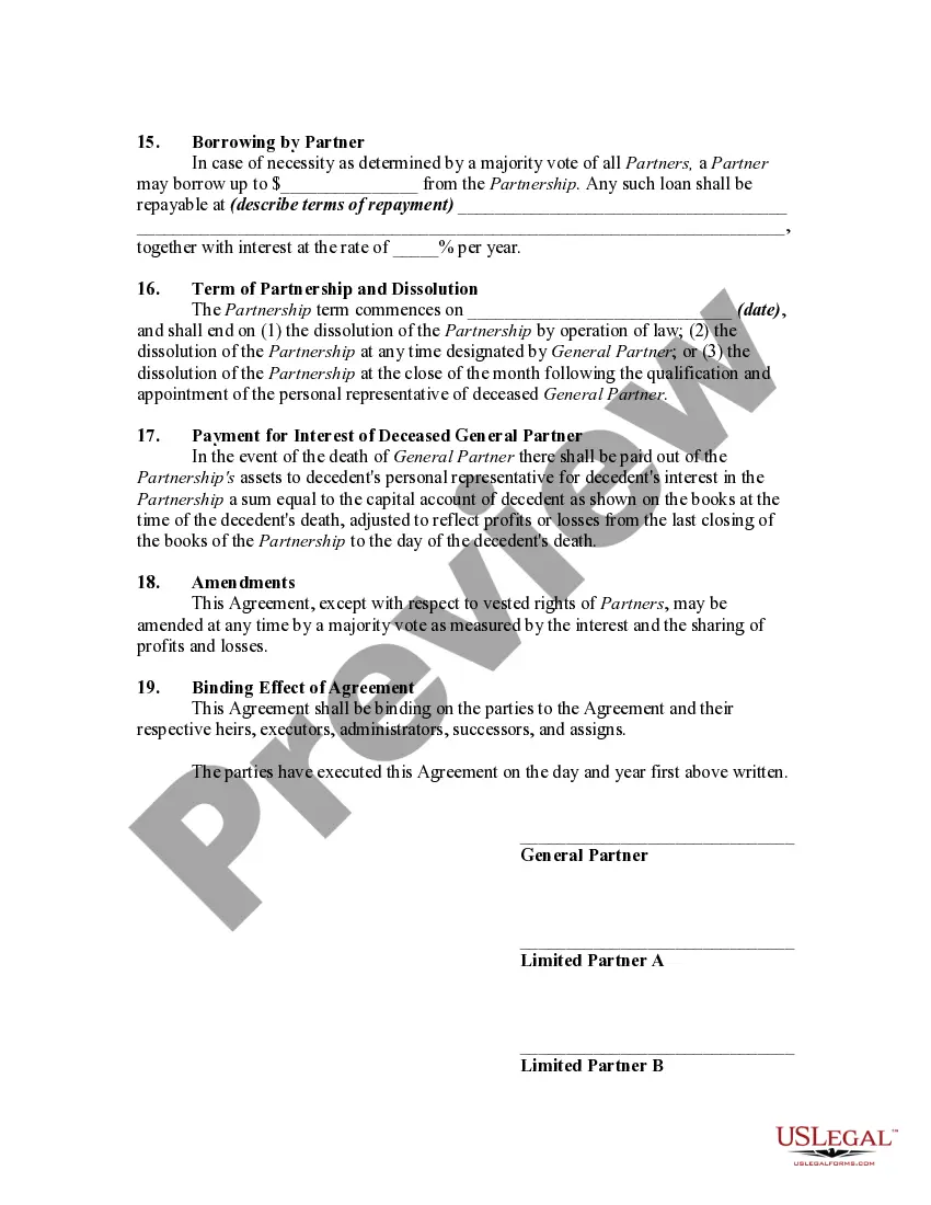 Preview General Form of Limited Partnership Agreement