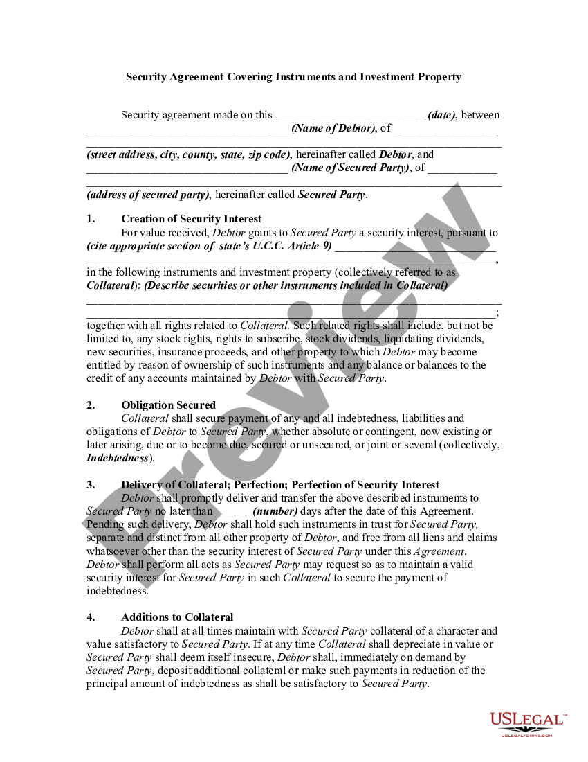 Mississippi Security Agreement Covering Instruments and Investment ...