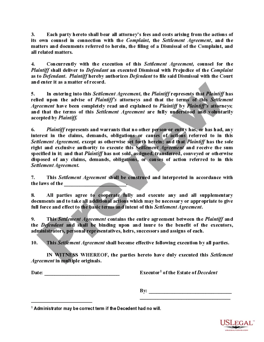 Get Settlement Agreement and Release in Wrongful Death Suit after Filing of Suit but Prior to Trial Preview Settlement Agreement and Release in Wrongful Death Suit after Filing of Suit but Prior to Trial