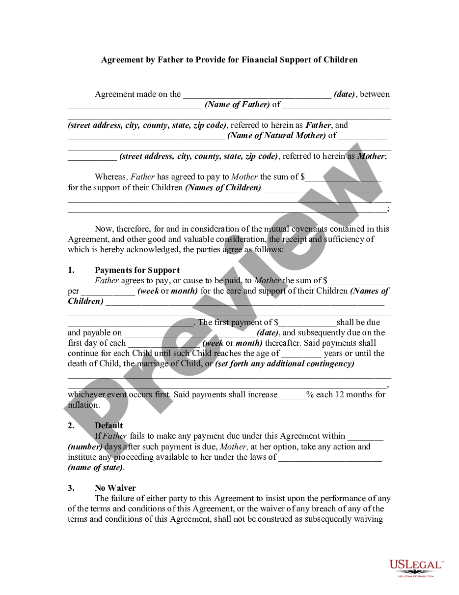 page 0 Agreement by Father to Provide for Financial Support of Children   preview