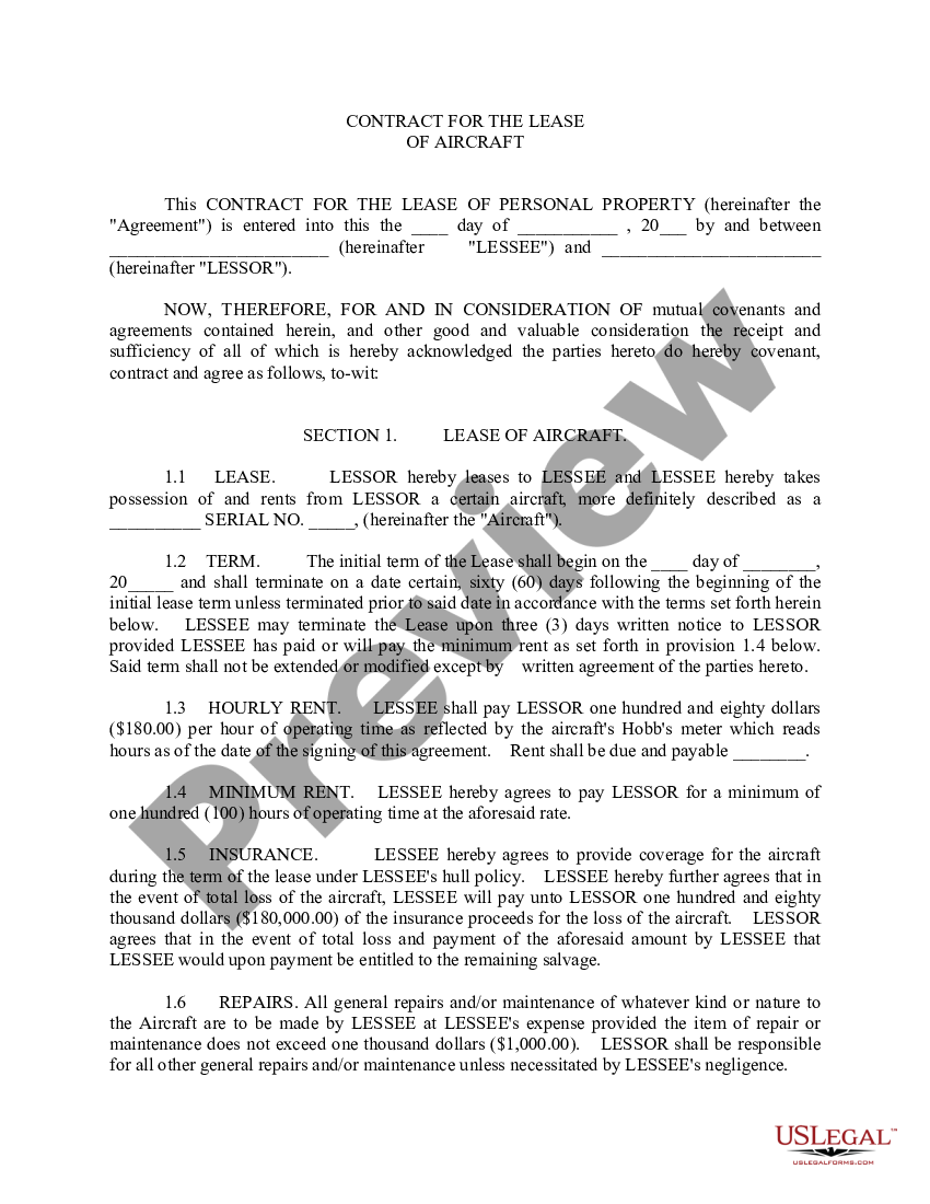 Aircraft Dry Lease Template