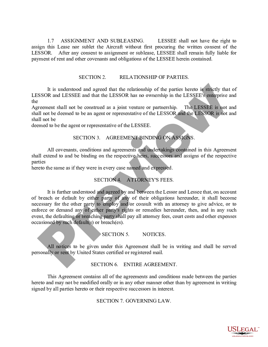 form Contract for the Lease of Aircraft preview