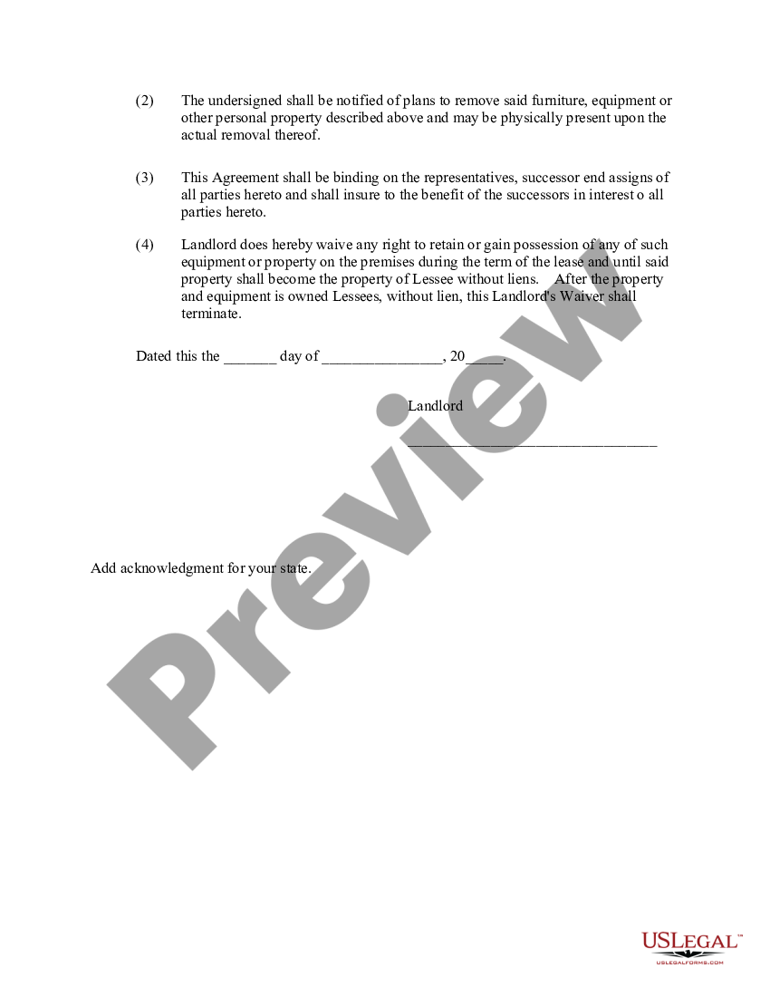 Landlord Waiver Agreement US Legal Forms