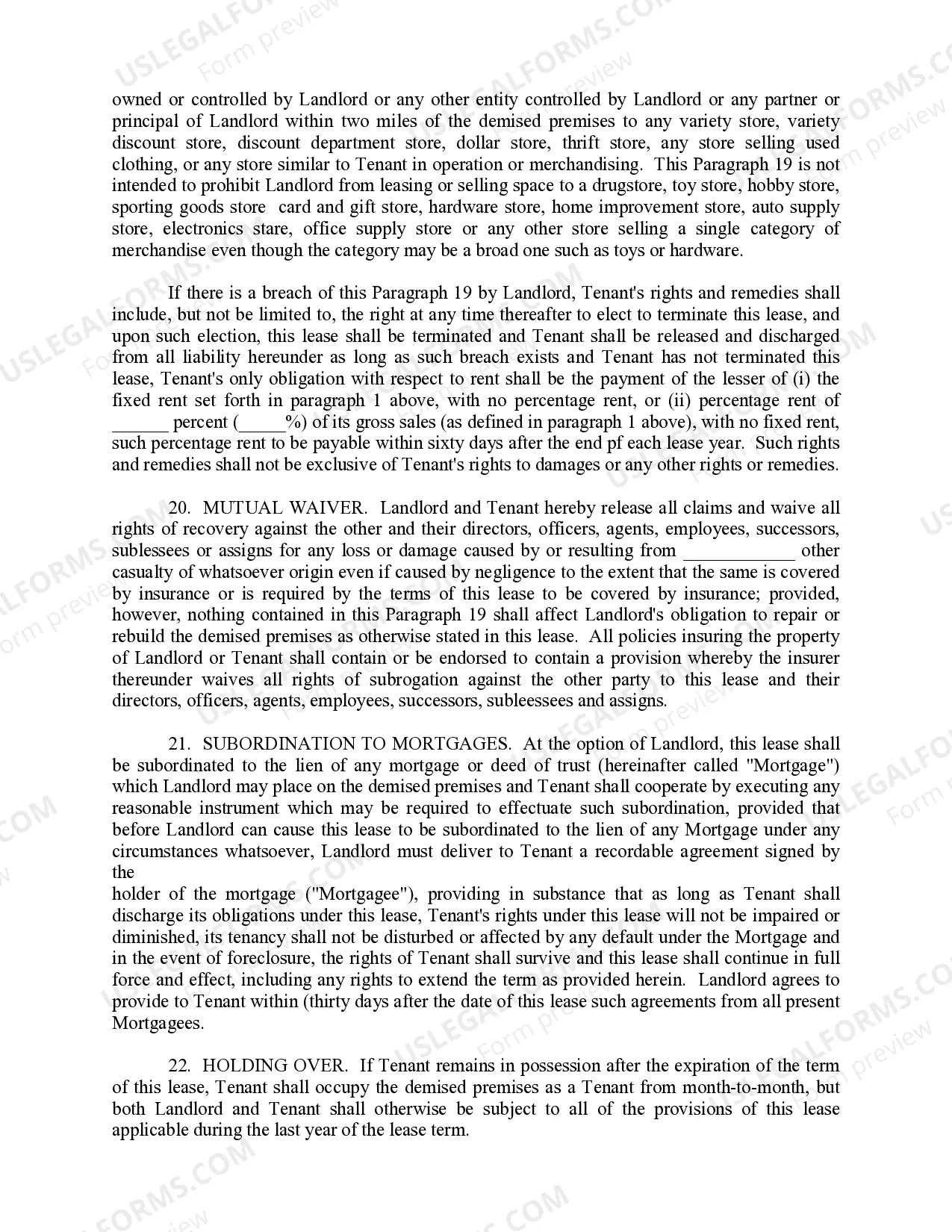 Preview Percentage Shopping Center Lease Agreement