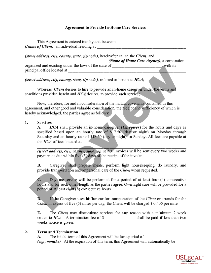 caregiver client contract template