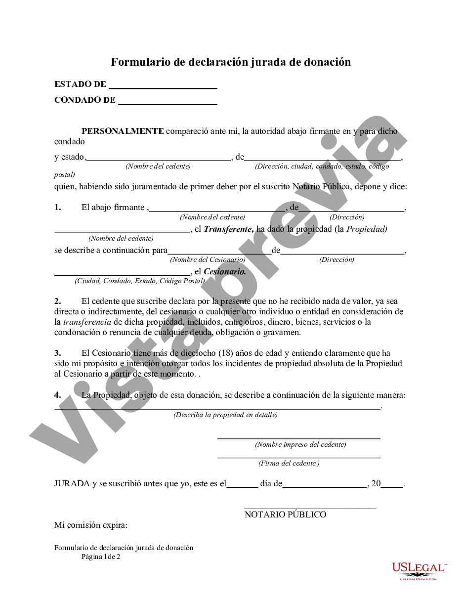 Broward Florida Formulario De Declaración Jurada De Donación Us Legal Forms 5204