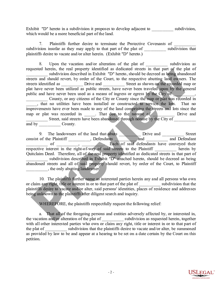 page 1 Complaint to Vacate and / or Alter a Recorded Plat and for other Relief preview