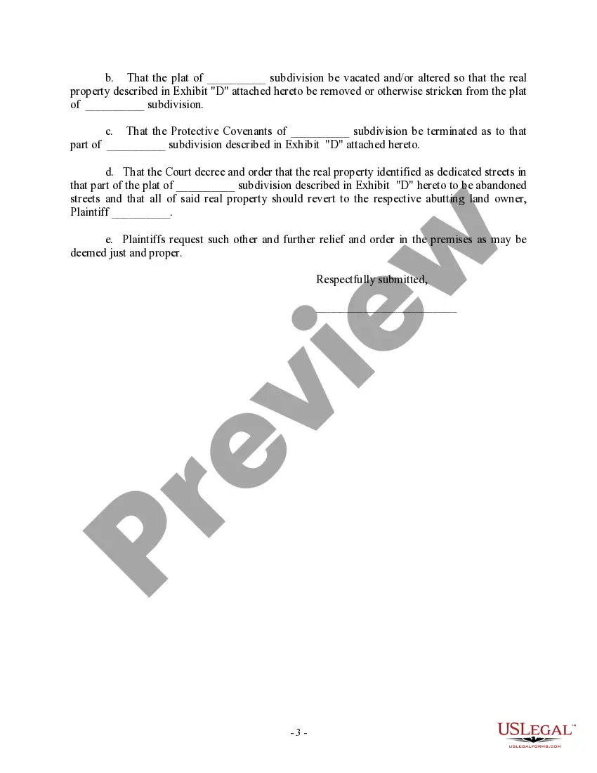 Get Complaint to Vacate and / or Alter a Recorded Plat and for other Relief Preview Complaint to Vacate and / or Alter a Recorded Plat and for other Relief
