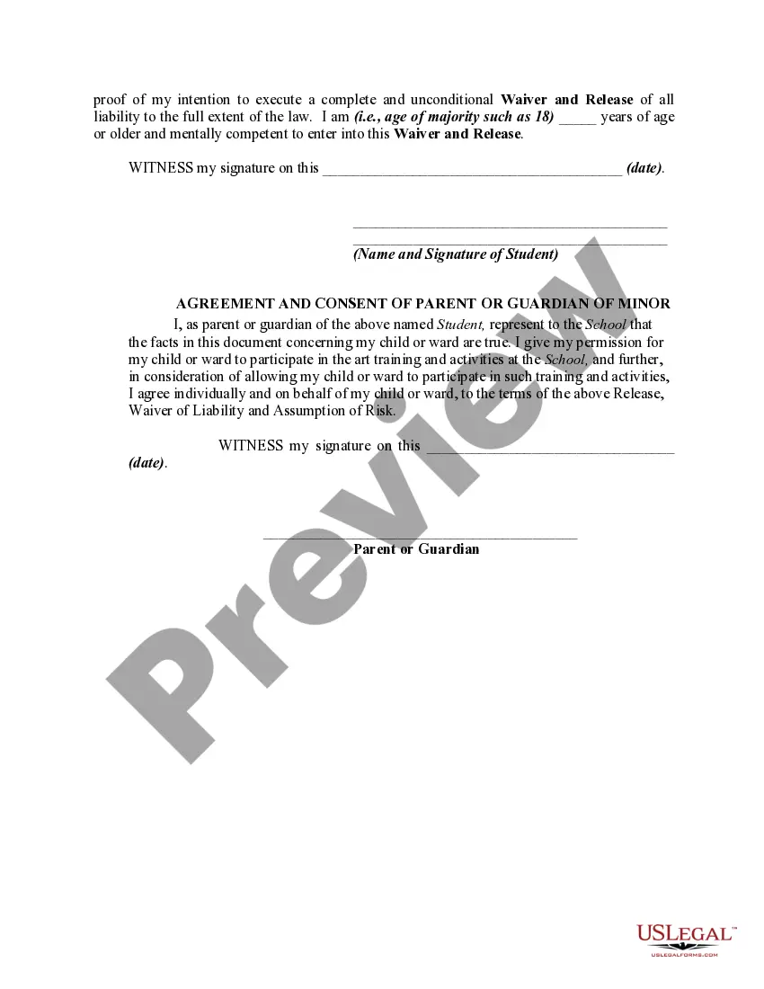 Get Waiver and Release from Liability for Injuries if Sustained in Art School or Class Preview Waiver and Release from Liability for Injuries if Sustained in Art School or Class