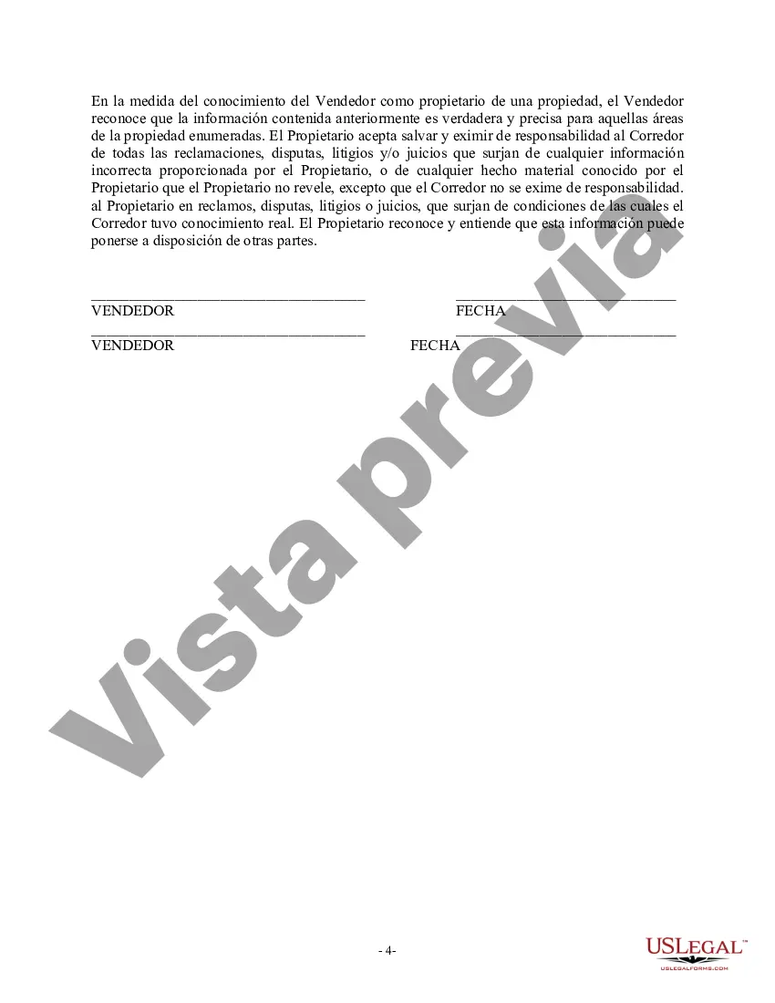 Preview Declaración de divulgación de bienes raíces del vendedor