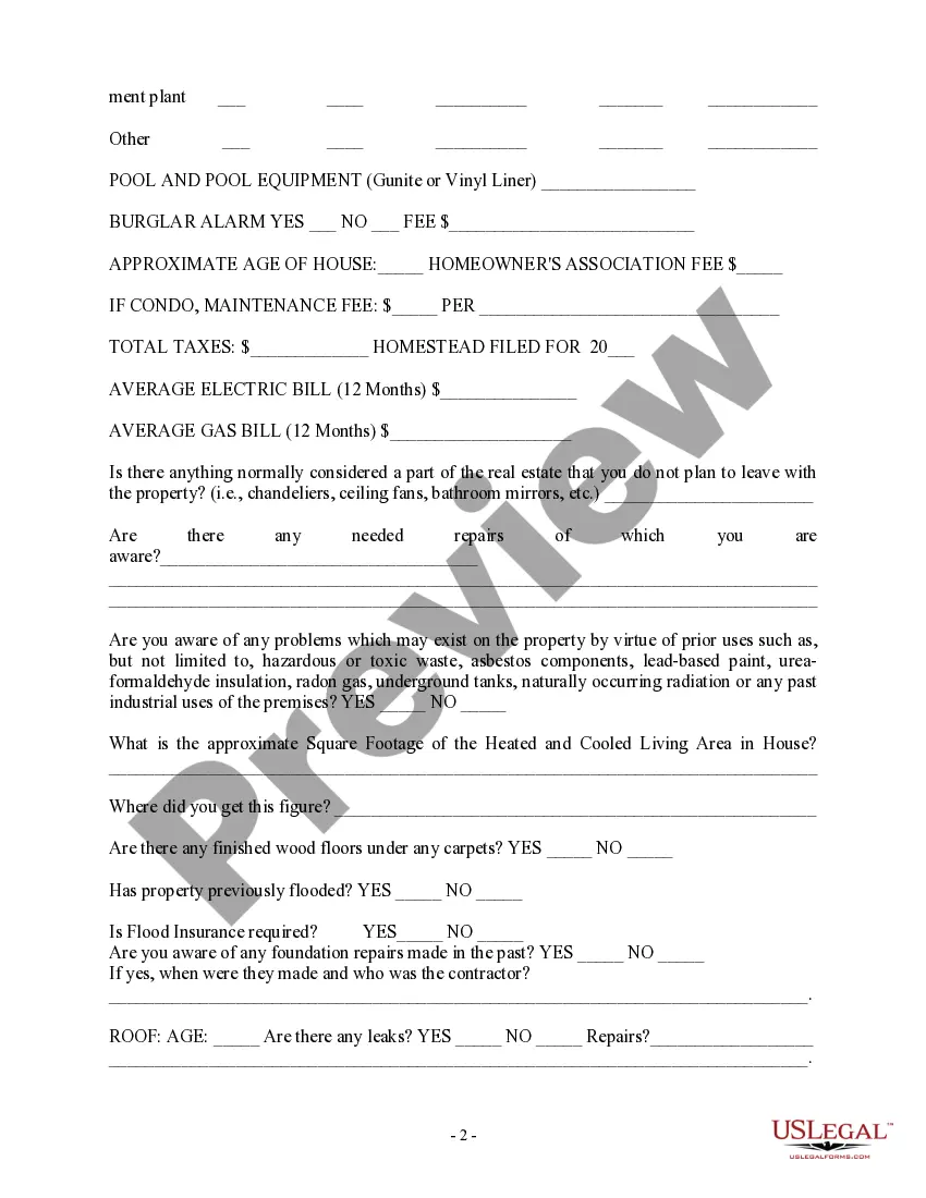 Preview Seller's Real Estate Disclosure Statement