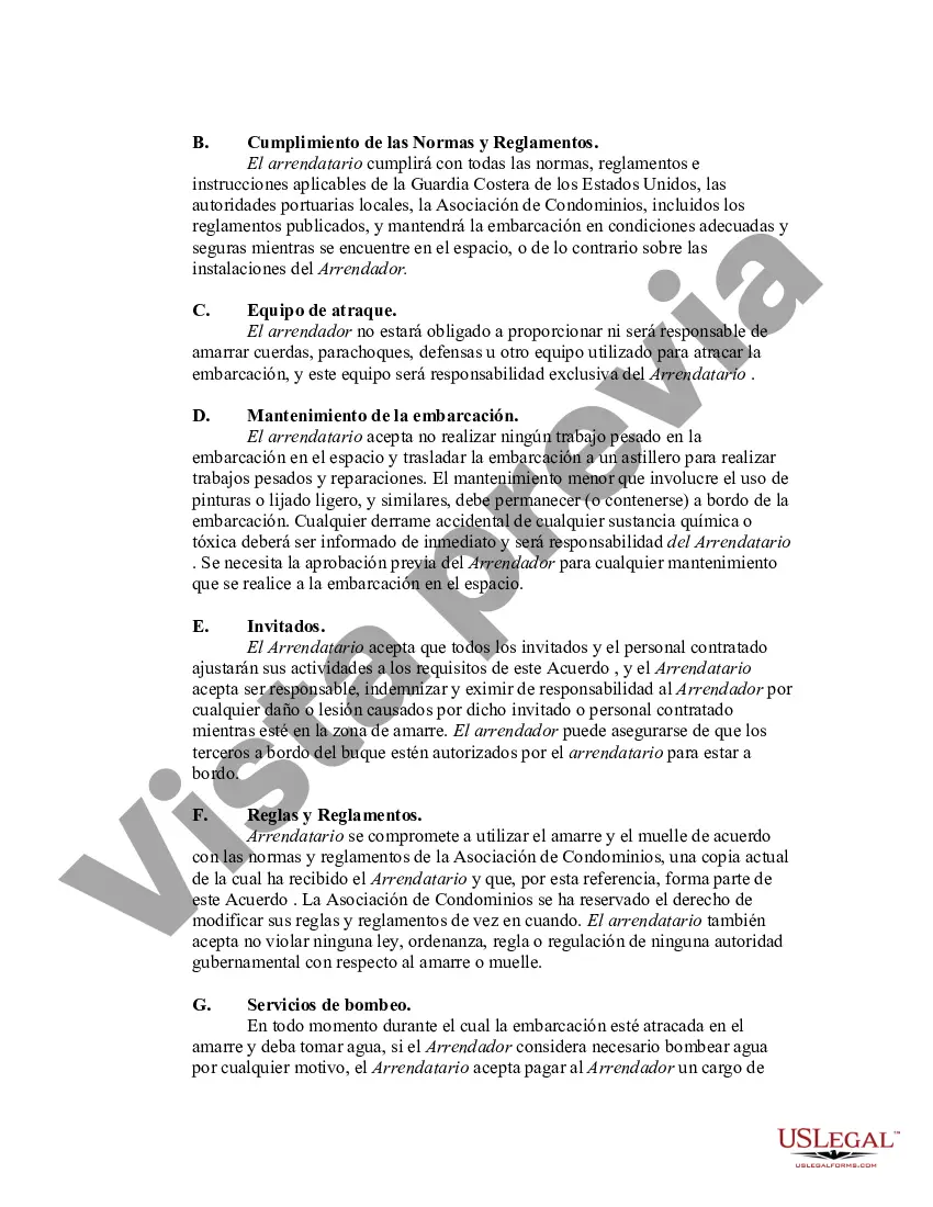 Preview Arrendamiento de muelle de bote entre arrendatarios en el mismo condominio - Alquiler de muelle o amarre